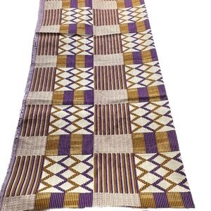African Fabric Print Sanhe Wax Block Sanhe 159205 Purple Gold Beige Crisp